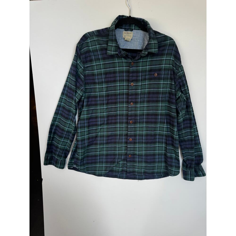 L.L. Bean Traditional Fit Men's Flannel Plaid Shirt Green Blue L gorpcore